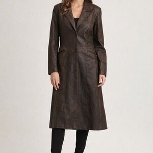 Vintage Winlit Vintage Brown Leather Long Coat Medium